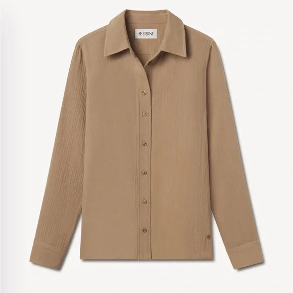 ÉTERNE Gauze Button-Up Top – Taupe – Size Small – New With Tags - Picture 3 of 9